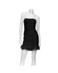 Halston | Black Gathered Pleated Silk Chiffon Dress | Lyst