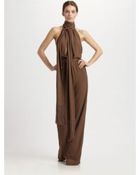 Michael Kors | Brown Silk Marocine Scarf Neck Jumpsuit | Lyst