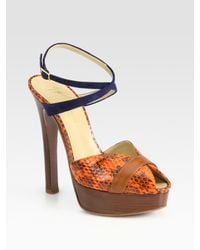 Vionnet | Brown Suede and Snake-print Leather Platform Sandals | Lyst
