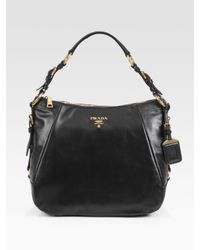 Prada | Black Soft Calf Zip Hobo Bag | Lyst