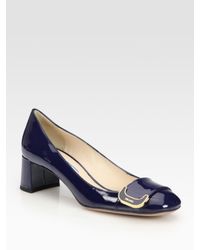 Prada | Blue Patent Leather Buckle Pumps | Lyst