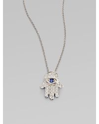 Roberto Coin | Diamond, Blue Sapphire & 18k White Gold Hamsa Necklace | Lyst