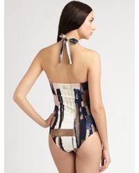 Oscar de la Renta | Blue Watercolor Print One-Piece Swimsuit | Lyst