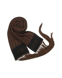 Roberto Cavalli | Brown Shiny Copper Striped Signature Fringed Long Scarf | Lyst