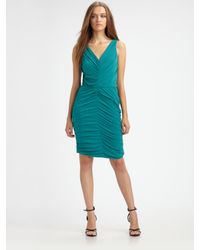 Halston | Blue Draped V-Neck Dress | Lyst