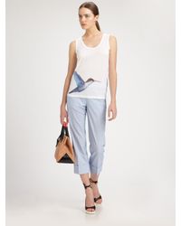 Jil Sander | Blue Cotton Cropped Seersucker Pants | Lyst
