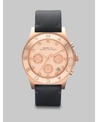Marc By Marc Jacobs | Pink Chronograph Watch/ Black Leather Strap | Lyst