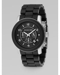 Michael Kors | Oversized Stainless Steel & Black Rubber Chronograph Watch | Lyst