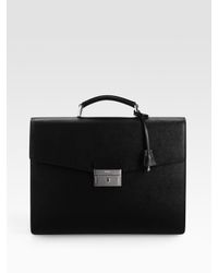 Prada | Black Saffiano Double-gusset Briefcase for Men | Lyst