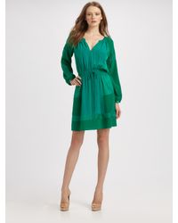 Rebecca Taylor | Green Patched Silk Jacquard Dress | Lyst