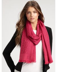 Tory Burch | Pink Wool All-Over Logo Scarf | Lyst