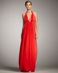 Halston | Pink Chiffon Halter Gown | Lyst
