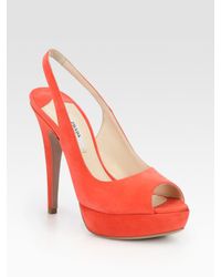 Prada | Pink Suede Peep Toe Slingback Pumps | Lyst