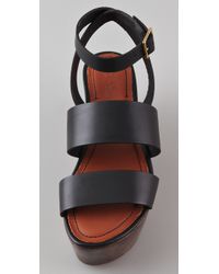 Elizabeth and James | Black Leather & Wood Platform Sandals | Lyst