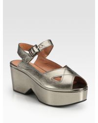 Robert Clergerie | Metallic Leather Wedge Sandal | Lyst