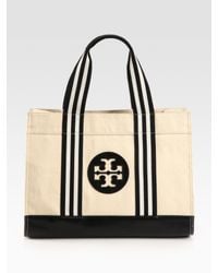 Tory Burch | Natural Tory Canvas & Leather Tote Bag | Lyst