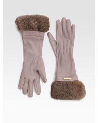 Burberry | Brown Juliette Rabbit Fur-trimmed Leather Gloves | Lyst