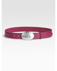 Prada Saffiano Engraved Belt in Purple | Lyst  