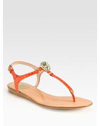 Dolce Vita | Orange Isolde Embellished Snake-print Leather Thong Sandals | Lyst