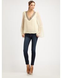 Love Sam | Natural Jeweled Bell-sleeve Top | Lyst