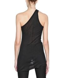 Rick Owens | Black One Sholder Ribbed Silk Viscose Tank Top | Lyst