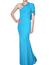 Roberto Cavalli | Blue Snake Jewel Viscose Jersey Long Dress | Lyst