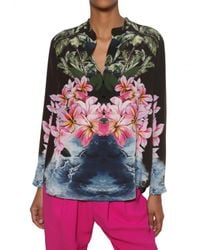 Stella McCartney | Black Hibiscus Print Silk Crepe De Chine Shirt | Lyst