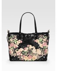 Valentino | Black Rose Chiffon & Patent Leather Medium Tote Bag | Lyst