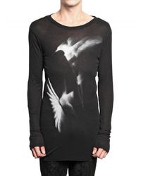 Ann Demeulemeester | Black Hummingbird Ribbed Modal Jersey T-shirt for Men | Lyst
