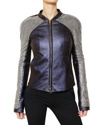 Balmain | Blue Swarovski Nappa Leather Bomber Jacket | Lyst