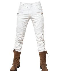 Balmain | White 18cm Biker Stained Denim Jeans for Men | Lyst