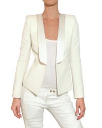Balmain | White Satin Lapel Cool Wool Jacket | Lyst