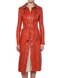 Burberry Prorsum | Orange Embroidered Double Leather Coat | Lyst