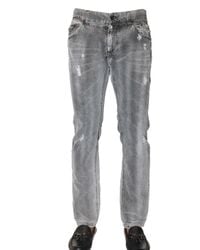 Dolce & Gabbana | Gray 19cm Distressed Denim Gold Fi Jeans for Men | Lyst