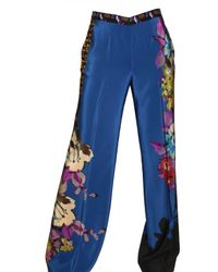 Etro | Blue Floral Print Crepe De Chine Trousers | Lyst