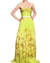 Giambattista Valli | Yellow Flower Printed Silk Chiffon Long Dress | Lyst