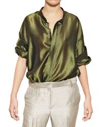 Haider Ackermann | Green Oversize Light Silk Shantung Shirt | Lyst