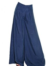 MICHAEL Michael Kors | Blue Silk Habotai Super Wide Leg Trousers | Lyst