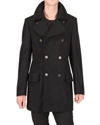 Roberto Cavalli | Black Wool Pea Coat for Men | Lyst