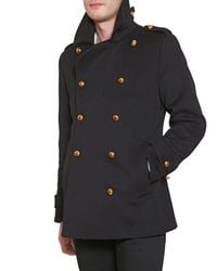 Simon Spurr | Black Melton Pea Coat for Men | Lyst