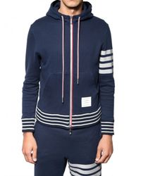Thom Browne | Blue Stripey Cotton Fleece Hooded Sweatshirt for Men | Lyst