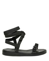 Ann Demeulemeester | Black 25mm Leather Ankle Strap Sandal Flats | Lyst