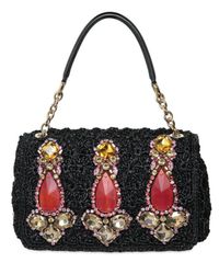 Dolce & Gabbana | Black Miss Charles Jewelled Raffia Top Handle | Lyst