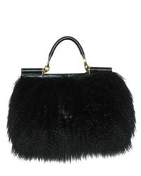 Dolce & Gabbana | Black Miss Sicily Mongolia Fur Top Handle | Lyst