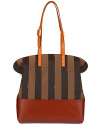 Fendi | Brown 2bag Pequin Jacquard Calfskin Top Handle | Lyst