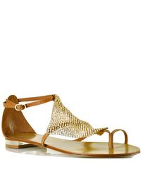 Lola Cruz | 135z10bk - Gold Metallic Mesh Toe Ring Sandal | Lyst
