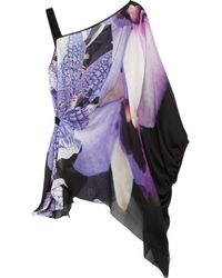 Roberto Cavalli | Black Printed Silk-Chiffon One-Shoulder Top | Lyst