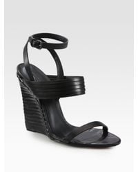 Bottega Veneta | Black Architectural Leather Slingback Wedge Sandals | Lyst