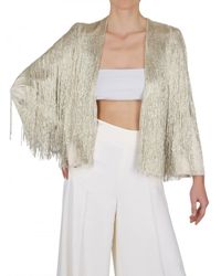 Ferragamo | Metallic Beaded Fringe Silk Georgette Jacket | Lyst