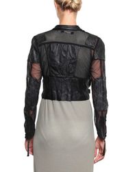 Horace | Black Twisted Mesh Cropped Biker Leather Jacket | Lyst